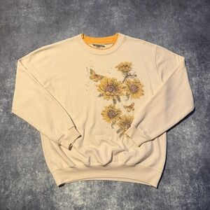 Country Store Womens Large Sunflower Butterfly Crewneck Sweatshirt Cottage